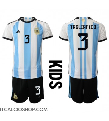 Argentina Nicolas Tagliafico #3 Prima Maglia Bambino Mondiali 2022 Manica Corta (+ Pantaloni corti)